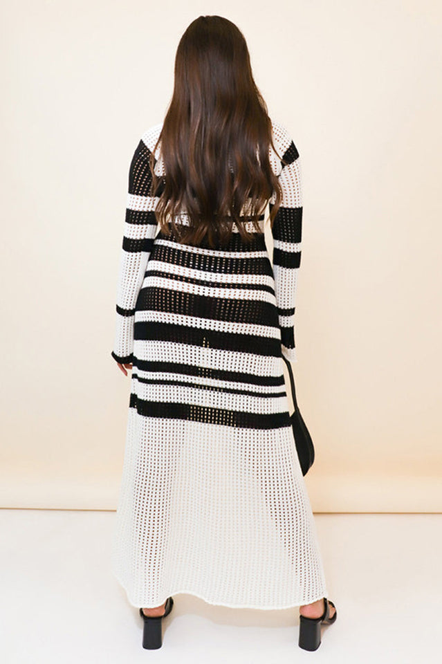 Crochet Knit Striped Maxi Dress - Seldom Seen Styles