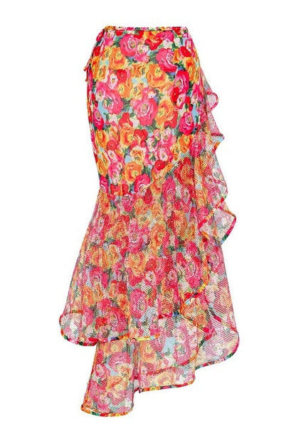 3D Floral Print Swimsuit & Skirt Set - Seldom Seen Styles