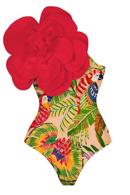 3D Flower One Piece Swimsuit & Skirt Set - Seldom Seen Styles