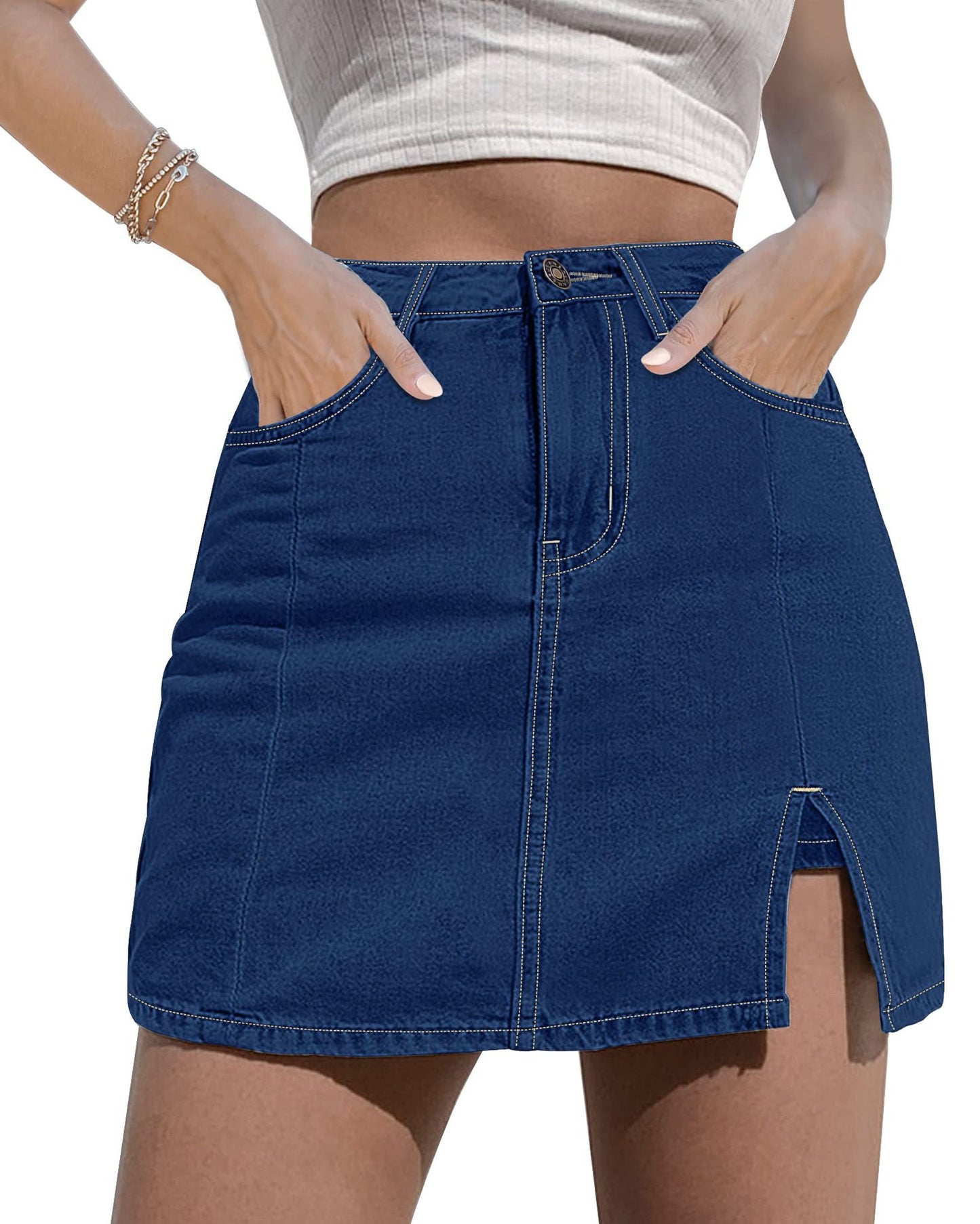 luvamia Skorts Skirts for Women Denim Mini Skirt Side Slit with High Waisted Jean Shorts Stretchy - Seldom Seen Styles