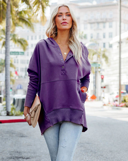 Women's Casual Oversized Sweatshirts Hoodies Button V Neck Long Sleeve Cotton Henley Pullover Hooded Tops 2025 Womenswear Winter Outfits Clothes