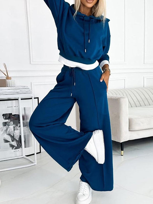 Women's Fashion Solid Color Hoodie and Wide Leg Pants two-piece set - Seldom Seen Styles
