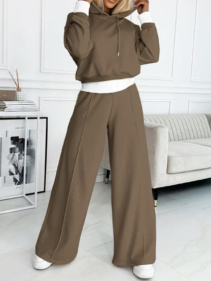 Women's Fashion Solid Color Hoodie and Wide Leg Pants two-piece set - Seldom Seen Styles