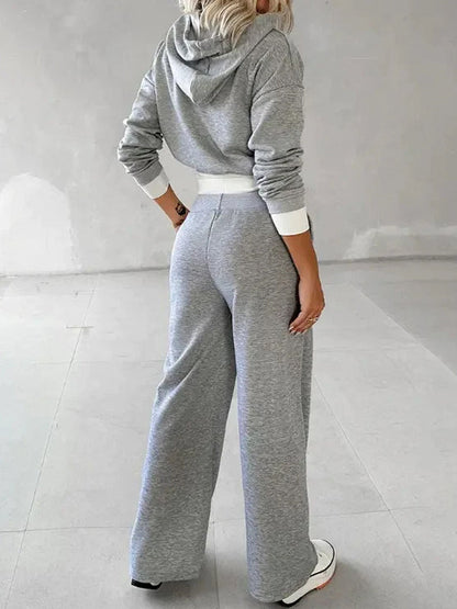 Women's Fashion Solid Color Hoodie and Wide Leg Pants two-piece set - Seldom Seen Styles