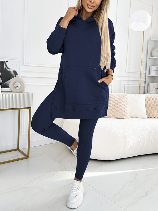 (S-5XL) Plus Size Women's Fashion Solid Color Hoodie and Lined Leggings two-piece set - Seldom Seen Styles