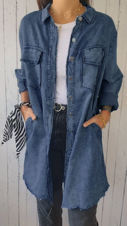 Faux Denim Comfortable Long Coat Shirt - Seldom Seen Styles
