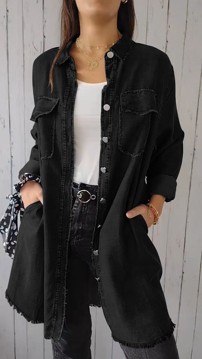 Faux Denim Comfortable Long Coat Shirt - Seldom Seen Styles
