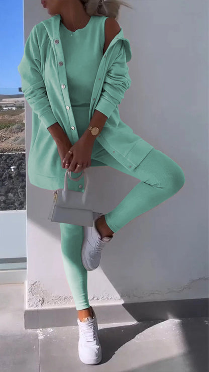 Hooded Cardigan Sweatshirt Three-piece Set - Seldom Seen Styles