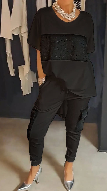 Casual Crew Neck Sequin Two-piece Suit - Seldom Seen Styles