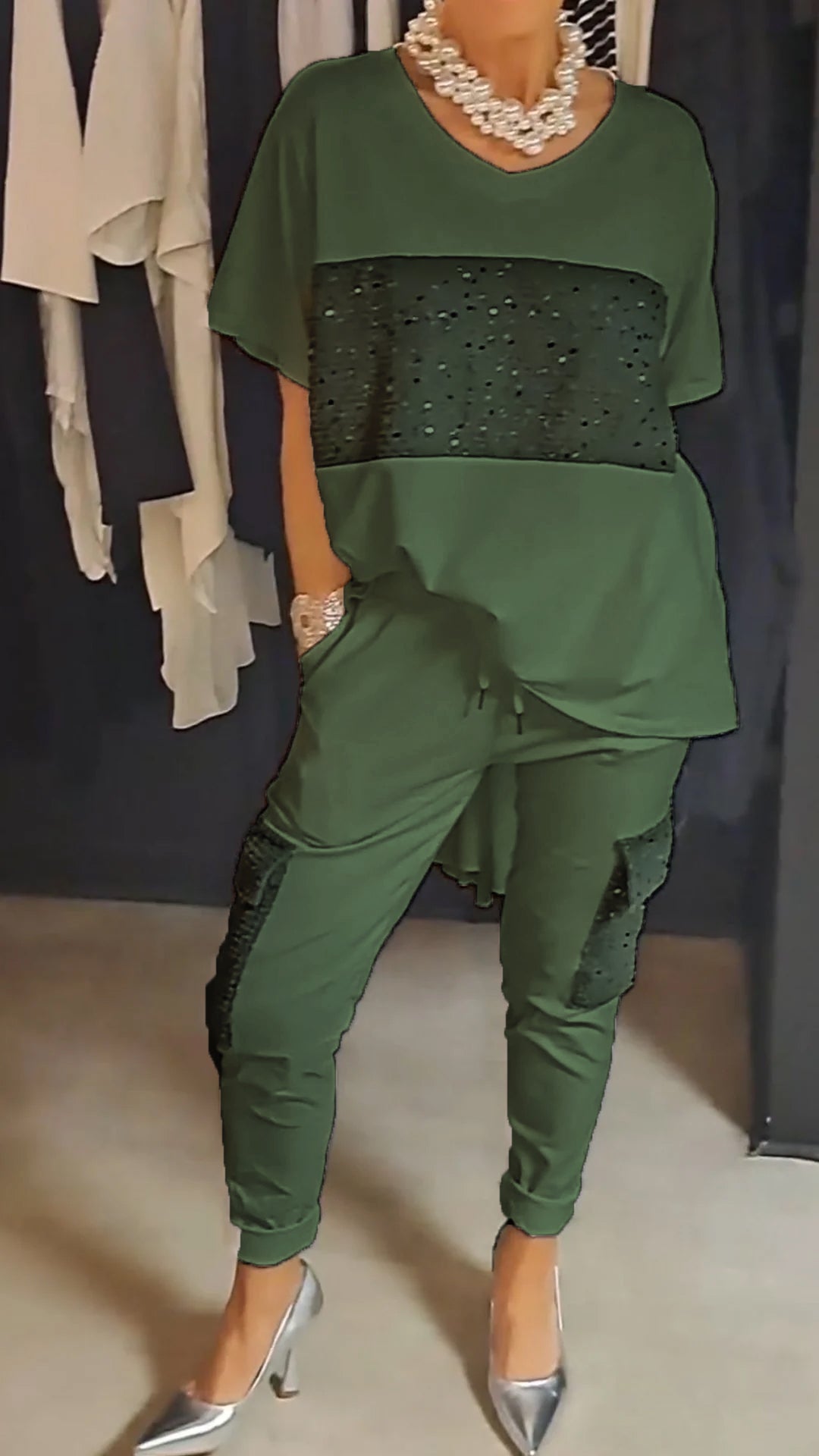 Casual Crew Neck Sequin Two-piece Suit - Seldom Seen Styles