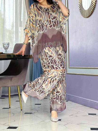 Women's Round Neck Printed Chiffon Suit - Seldom Seen Styles