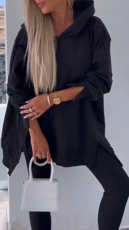 Two-piece Slit Hooded Sweatshirt Set - Seldom Seen Styles