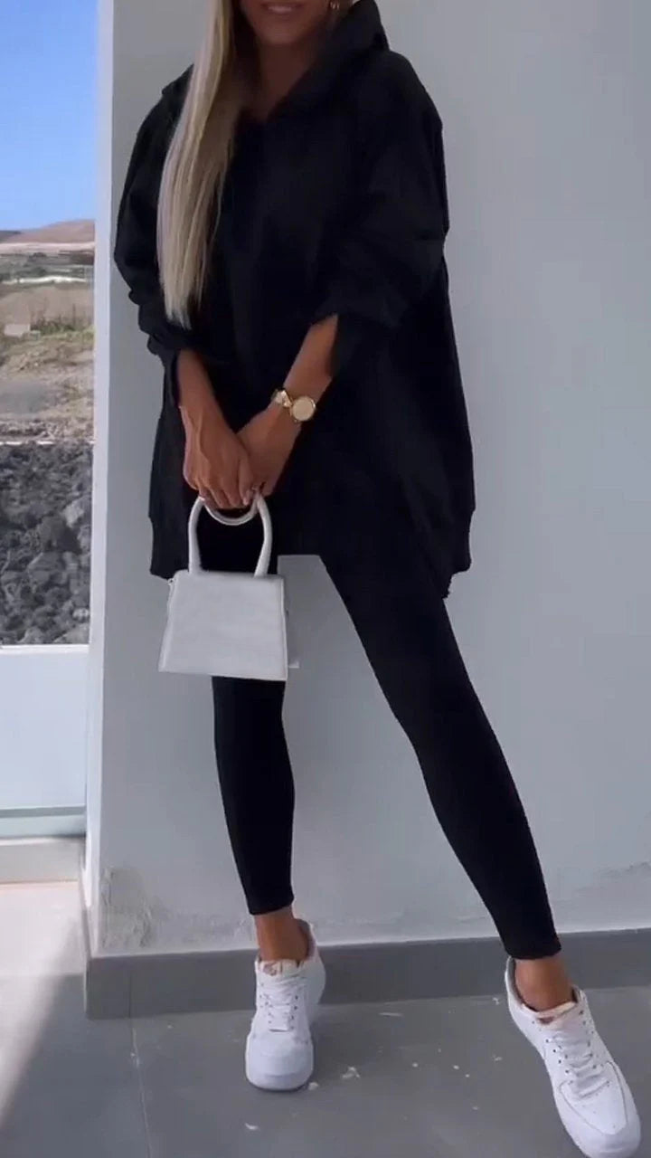 Two-piece Slit Hooded Sweatshirt Set - Seldom Seen Styles