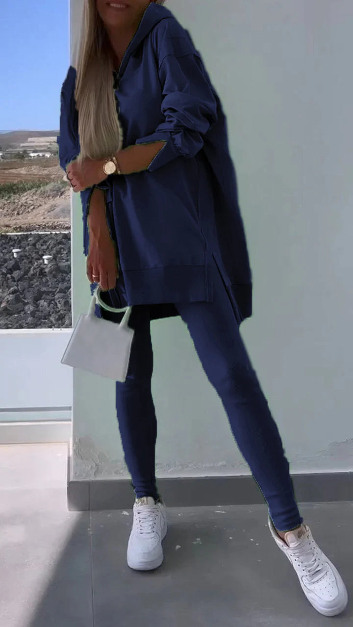 Two-piece Slit Hooded Sweatshirt Set - Seldom Seen Styles