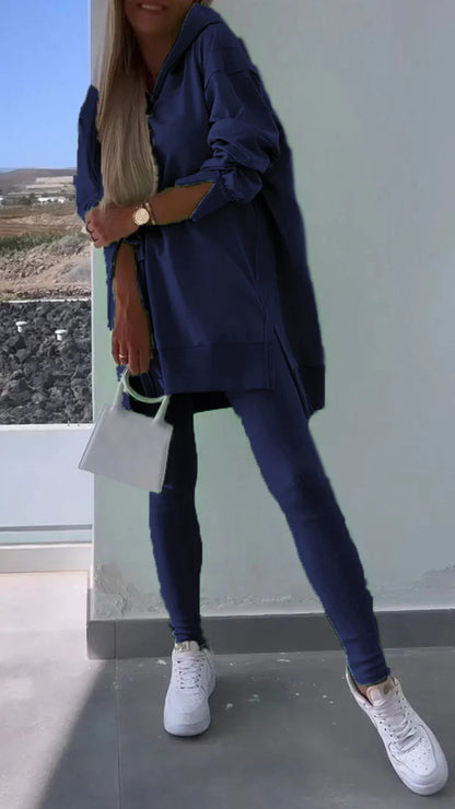 Two-piece Slit Hooded Sweatshirt Set - Seldom Seen Styles