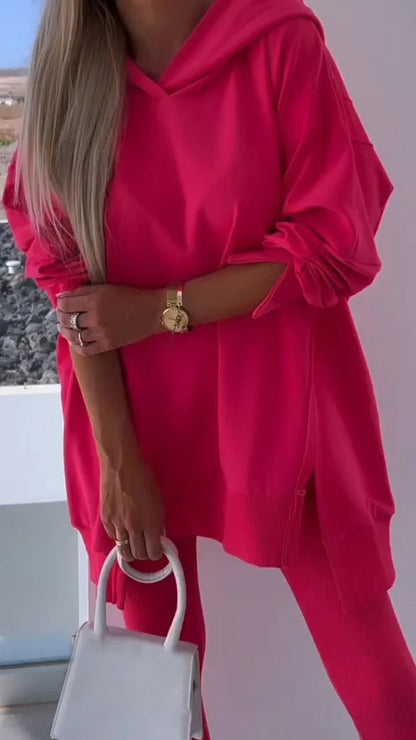 Two-piece Slit Hooded Sweatshirt Set - Seldom Seen Styles