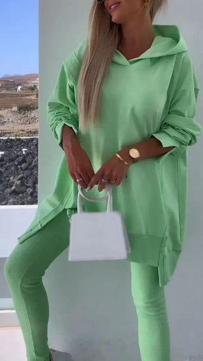 Two-piece Slit Hooded Sweatshirt Set - Seldom Seen Styles