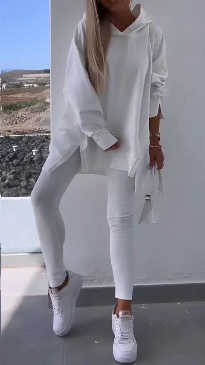 Two-piece Slit Hooded Sweatshirt Set - Seldom Seen Styles