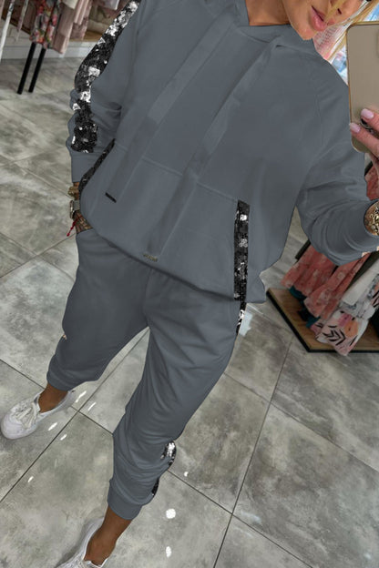 Women's Hooded Long Sequined Casual Suit - Seldom Seen Styles