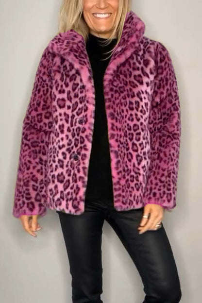 Women's Fashionable Leopard Lapel Faux Fur Winter Coat - Seldom Seen Styles