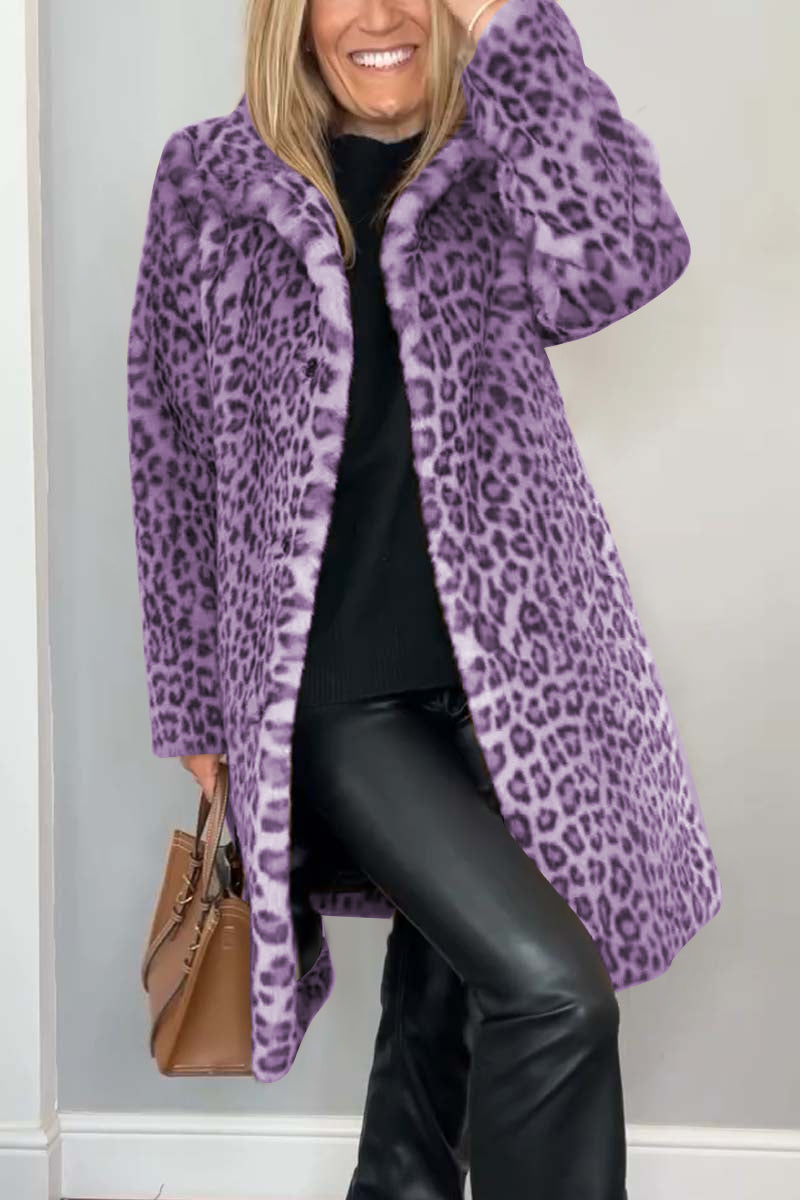 Women's Fashionable Leopard Lapel Faux Fur Winter Coat - Seldom Seen Styles