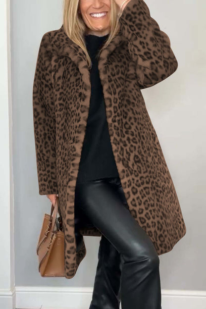 Women's Fashionable Leopard Lapel Faux Fur Winter Coat - Seldom Seen Styles