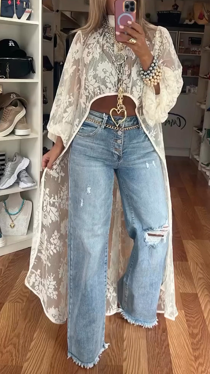 Women's Round Neck Lace Short Front and Long Back Casual Top - Seldom Seen Styles