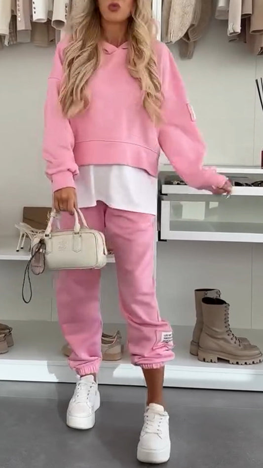 Women's Hooded Patchwork Casual Sweatshirt Suit - Seldom Seen Styles