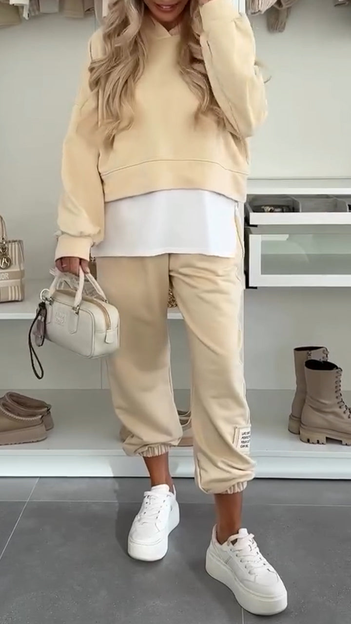 Women's Hooded Patchwork Casual Sweatshirt Suit - Seldom Seen Styles