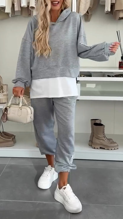 Women's Hooded Patchwork Casual Sweatshirt Suit - Seldom Seen Styles