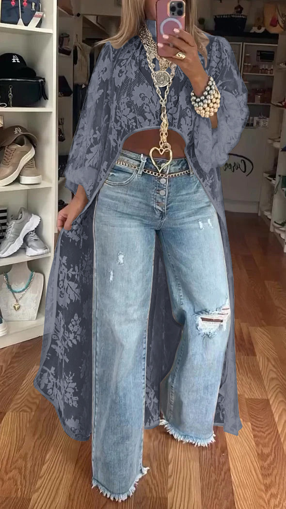 Women's Round Neck Lace Short Front and Long Back Casual Top - Seldom Seen Styles