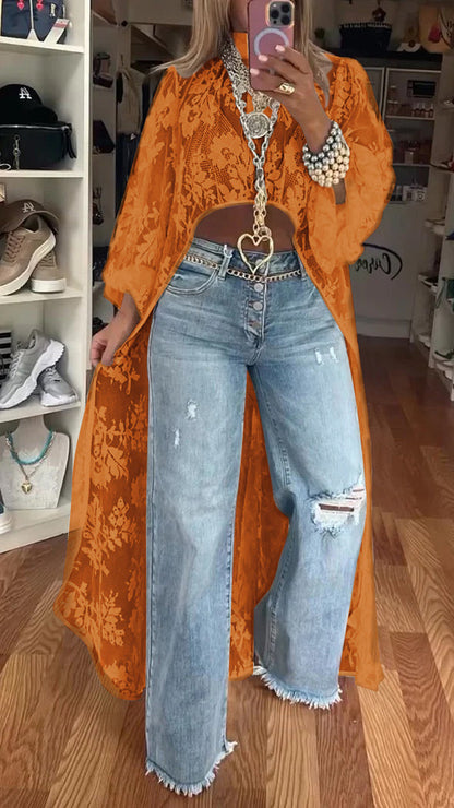 Women's Round Neck Lace Short Front and Long Back Casual Top - Seldom Seen Styles