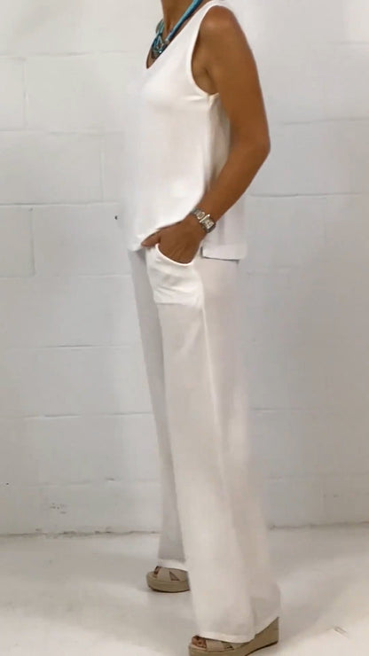 Women's Spring Casual Solid Sleeveless Crewneck Loose Two-piece Set - Seldom Seen Styles