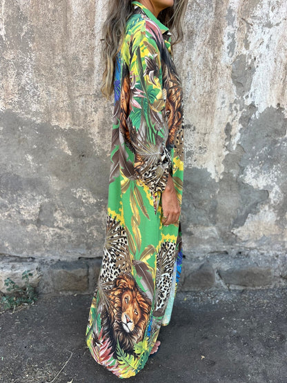 Women's Lapel Plant and Animal Print Casual Long Shirt - Seldom Seen Styles