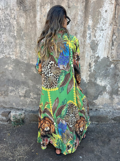 Women's Lapel Plant and Animal Print Casual Long Shirt - Seldom Seen Styles