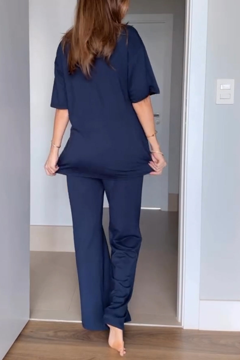 Women's Casual Short Sleeved Solid Color Two-piece Set - Seldom Seen Styles