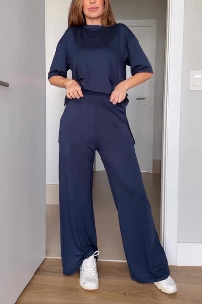 Women's Casual Short Sleeved Solid Color Two-piece Set - Seldom Seen Styles