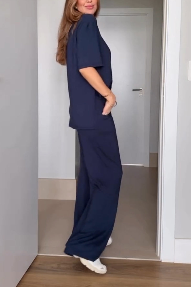 Women's Casual Short Sleeved Solid Color Two-piece Set - Seldom Seen Styles