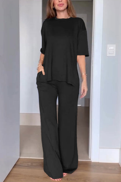 Women's Casual Short Sleeved Solid Color Two-piece Set - Seldom Seen Styles