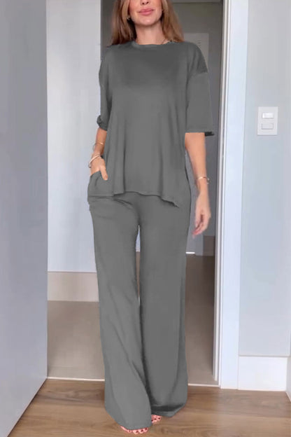 Women's Casual Short Sleeved Solid Color Two-piece Set - Seldom Seen Styles