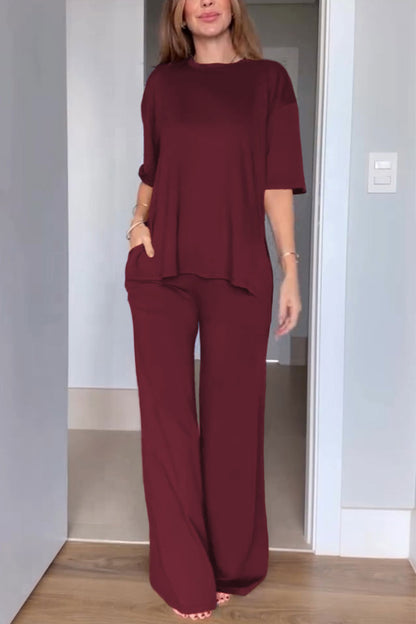 Women's Casual Short Sleeved Solid Color Two-piece Set - Seldom Seen Styles