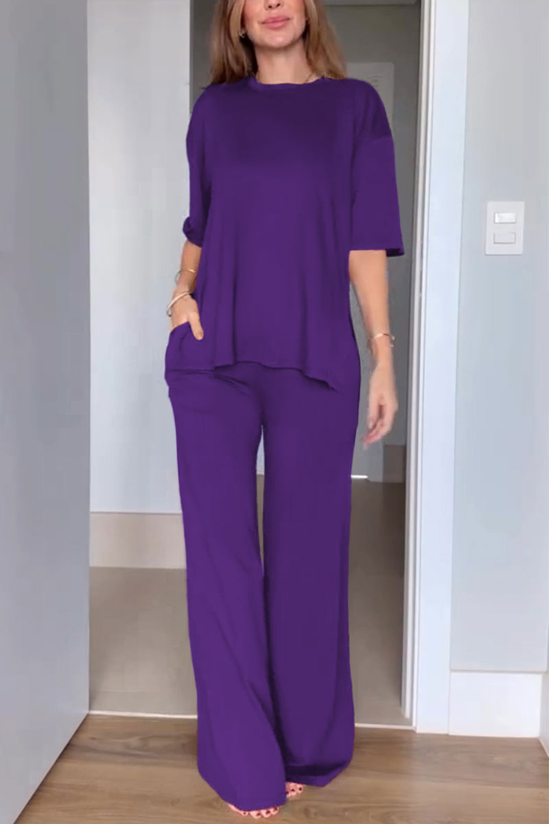 Women's Casual Short Sleeved Solid Color Two-piece Set - Seldom Seen Styles