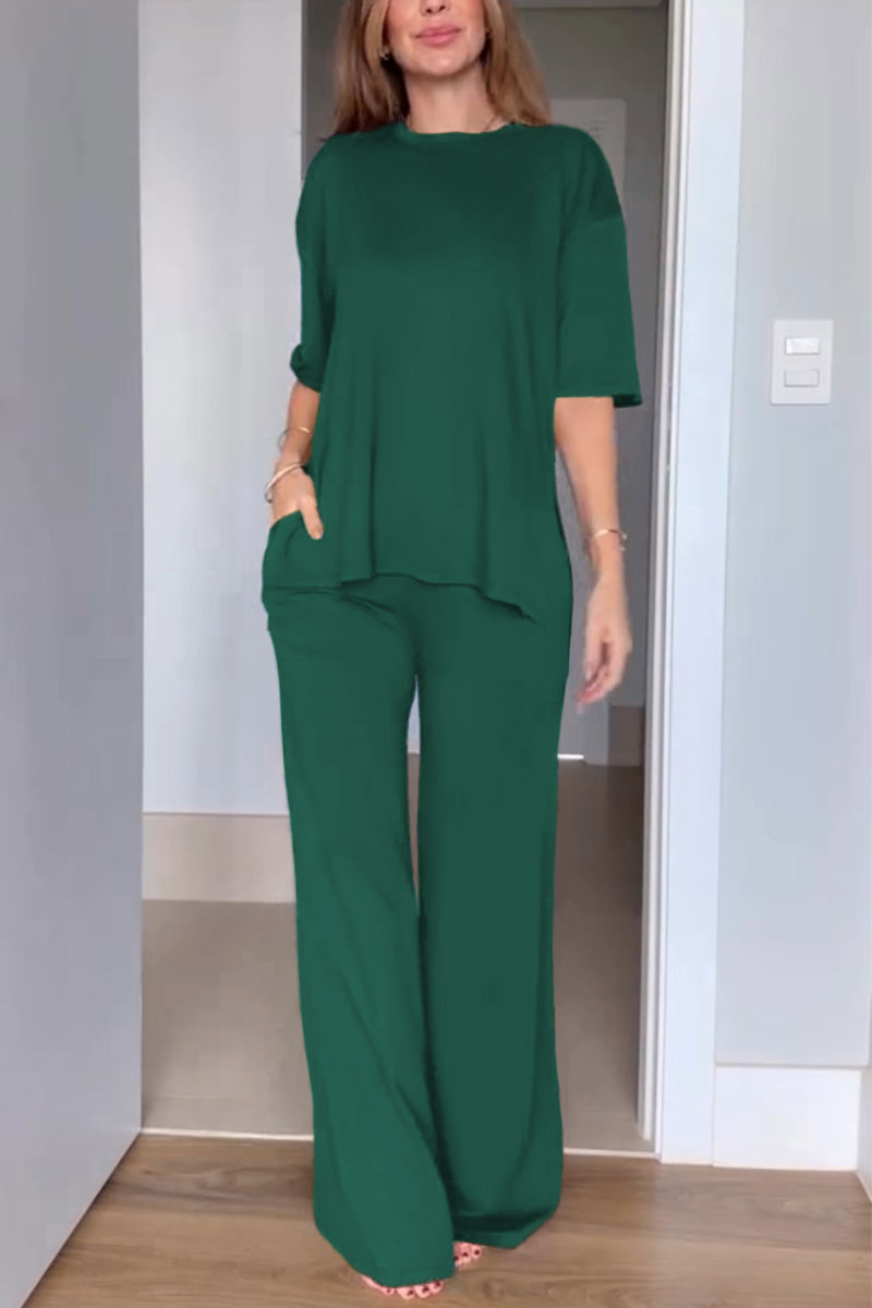 Women's Casual Short Sleeved Solid Color Two-piece Set - Seldom Seen Styles