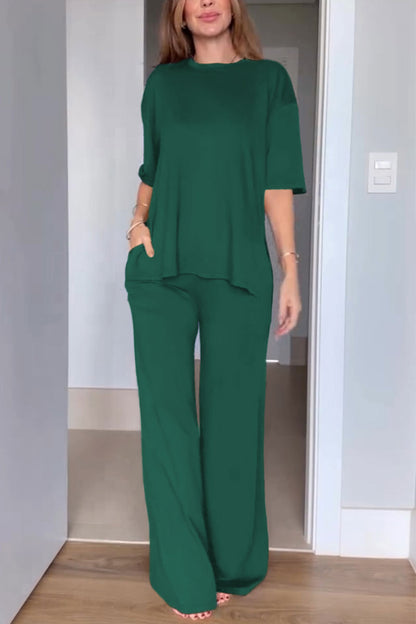 Women's Casual Short Sleeved Solid Color Two-piece Set - Seldom Seen Styles