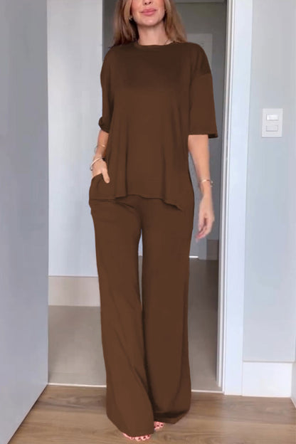 Women's Casual Short Sleeved Solid Color Two-piece Set - Seldom Seen Styles