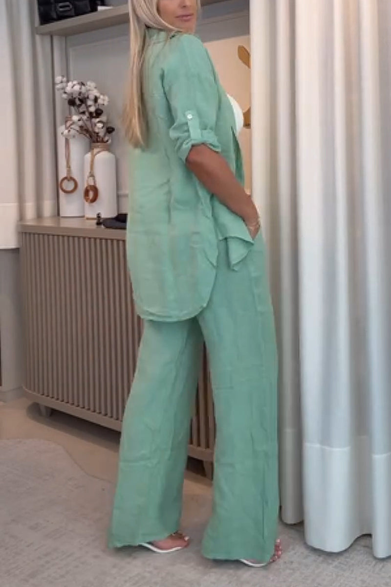 Women's Casual Lapel Single-breasted Cotton and Linen Two-piece Suit - Seldom Seen Styles