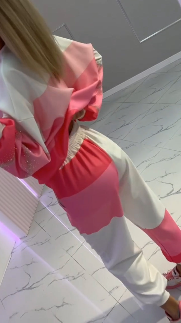 Women's Round Neck Contrast Color Hot Diamond Fashion Suit - Seldom Seen Styles