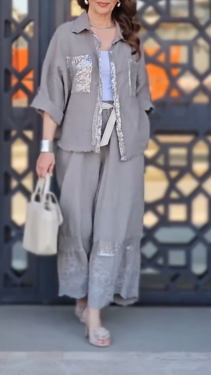 Women's Round Neck Stitching Printed Gold-stamped Commuter Suit - Seldom Seen Styles