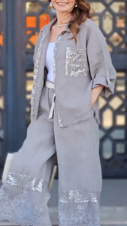 Women's Round Neck Stitching Printed Gold-stamped Commuter Suit - Seldom Seen Styles