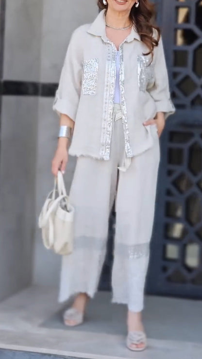 Women's Round Neck Stitching Printed Gold-stamped Commuter Suit - Seldom Seen Styles